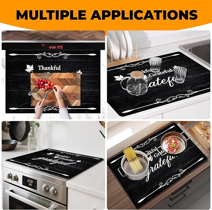 Stove Top Cover- Mat for Electric Stove Protector with Anti-Slip Rubber Coating Dish Drying Mats Scratch-Resistant (Black board, 28.5" x 20.5")