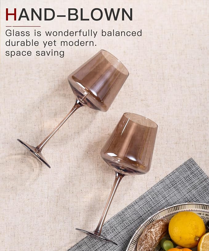 comfit Colored Wine Glasses Set of 6-16oz Smokey Sand Wine Glasses with Tall Long Stems and Flat Bottom,Crystal Amber Wine Glasses-Unique Gifts for Wine Lovers,Wedding,Engagement Gifts(Smokey Sand)