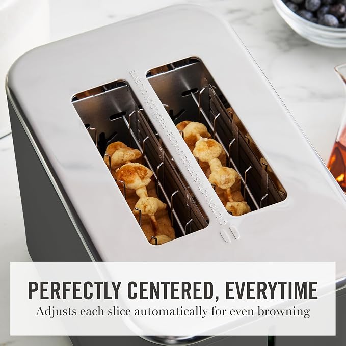 Martha Stewart 2 Slice Toaster, 10 Shade Settings with Defrost, Cancel, Bagel & Gluten-Free, Extra-Wide Self-Centering Slots for Waffles & Artisan Bread, Removable Crumb Tray, Cord Wrap, Caviar Gray