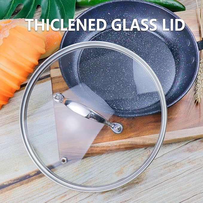 10 Inch Clear Tempered Glass Pan Lid Replacement with Stainless Steel Arch Handle, Oven Safe Up to 356°F (180℃), Silver