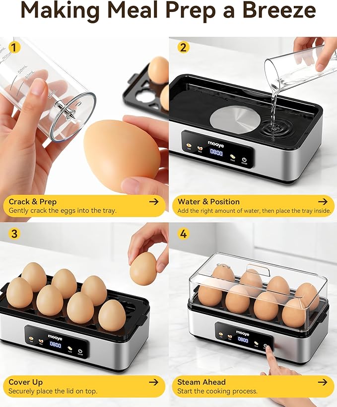Rapid Egg Cooker for Hard Boiled Eggs, Electric Egg Steamer 3 IN 1 Soft Medium Hard Boiled, Egg Maker with Auto Shut-Off, Egg Boiler for Kitchen Breakfast & Fitness, BPA-Free, Holds 8 Eggs
