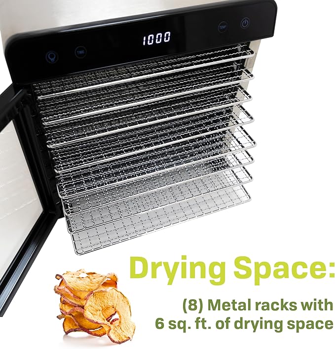 NESCO 8-Tray Stainless Steel Food Dehydrator – Digital Timer, Temp Control, Inner Light, Drip Tray – Jerky, Fruit, Herbs, Dog Treats, 650W, BPA-Free