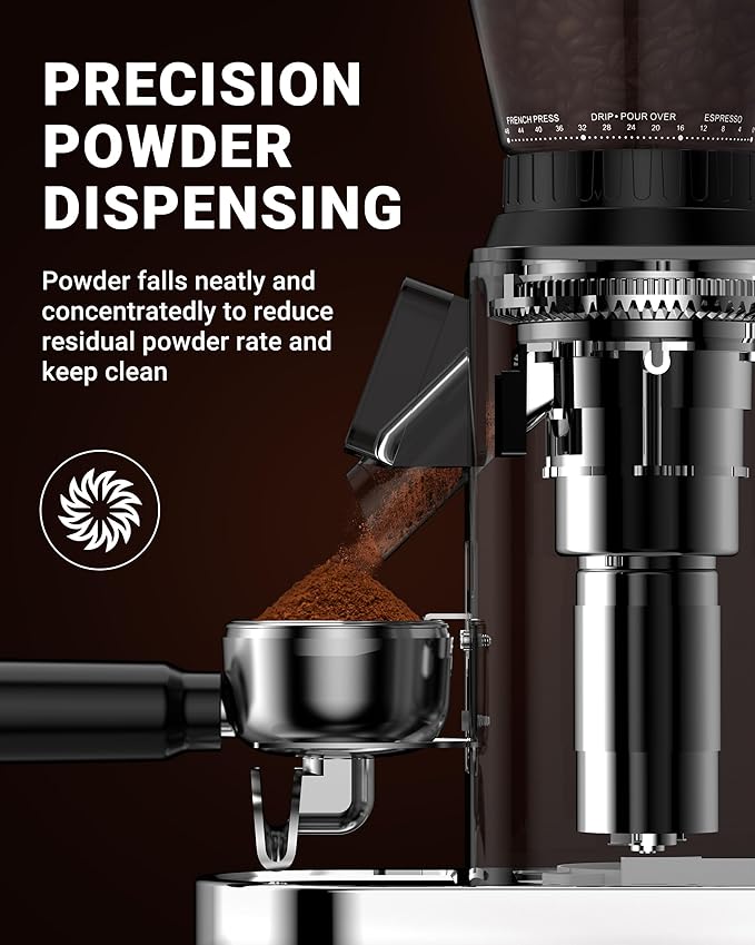 AMZCHEF Coffee Grinder, Coffee Bean Grinder for Home Use with Precise Grinding, LED Control Panel, Detachable Funnel Stand, Anti-static Design, 48 Grind Settings, Metallic Silver