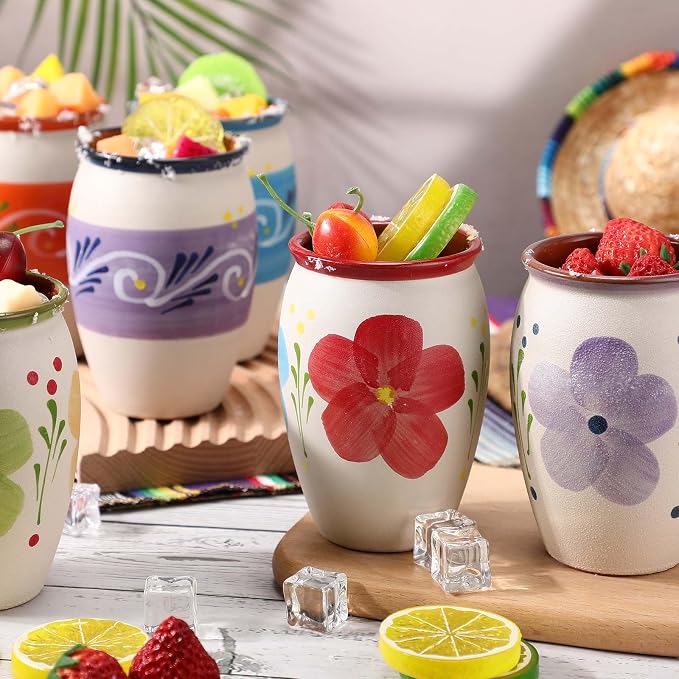 Gejoy 12 Pack 12oz Cantaritos de Barro Mexicanos Mexican Clay Cup Pottery Fiesta De Barro Mexicanos Cocktail Cups Coffee Mugs Cocktail Tea Glasses for Margaritas Mojitos (Bright,White)