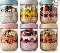 JBHO 6-pack 16 oz Overnight Oats Containers with Lids, Glass jars with Airtight Lids, Wide mouth Mason Salad jars, Glass Food Storage Containers for Snacks Yogurt Spice Sugar