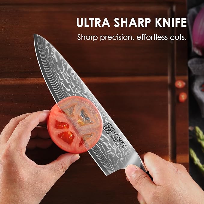 KEEMAKE Damascus Kitchen Knife Set, 3 PCS Japanese Knife Sets with Full Tang Ergonomic Handle, 67 Layers Damascus Chef Knives, Gift Box for Men Husband