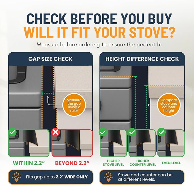 Linda’s Essentials Silicone Stove Gap Covers (2 Pack), Heat Resistant Oven Gap Filler Seals Spaces Between Stovetop and Counter, Easy to Clean Stove Side Guard (30 Inches, Black)