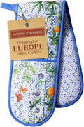 Maison d' Hermine Double Oven Mitts 100% Cotton 7"x35" Double Oven Mitt Heat Resistant BBQ Cooking Gloves with Loop Baking Grilling Gifts for Mothers Day Spring Summer (Passiflora)