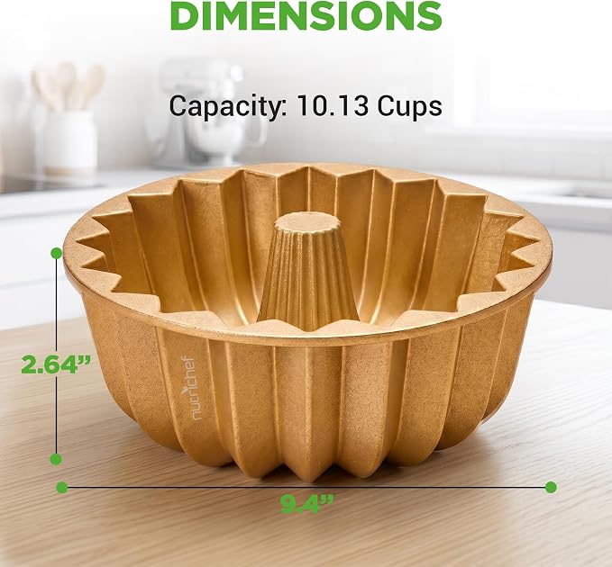 NutriChef Cake Pan - 10 Cups Die Cast Fluted Aluminum Cake Mold, Nonstick for Easy Release and Even Bake, Durable Design, Ideal for Desserts and Casseroles