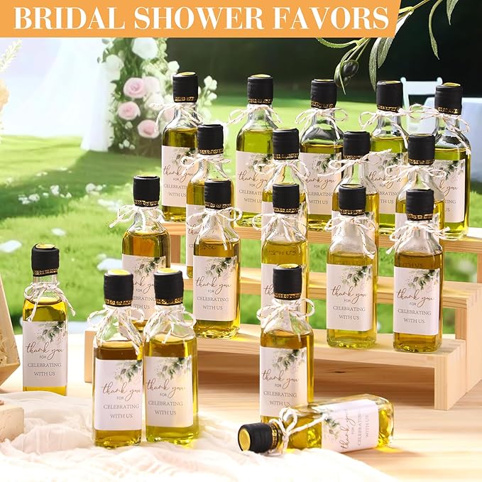 Reallnaive 20 Pack 3 oz Mini Glass Olive Oil Bottles Set, Homemade Wedding Sauce Gift Bottles Leakproof Screw Cap, Thank You Wedding Stickers for Storing Oil Honey Bridal Baby Shower Favors (Black)