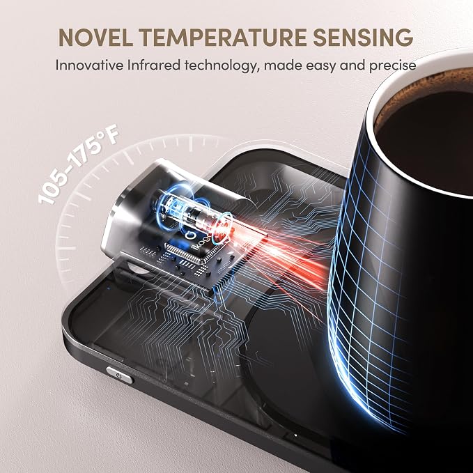 2Pcs Heated Coffee Mug Warmer & IKAGO Mug Set - Heated Mug Warmer Plate with Auto Shut Off, 1°F Precise Electric Coffee Warmer Plate for Desk, Cool Valentine's Day Gift for Couple Women and Men