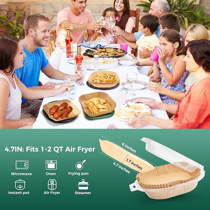 125Pcs 4.7 Inch Air Fryer Disposable Liners, 2 QT Parchment Paper for COSORI 2.1 Qt Air Fryer, Square Baking Paper Sheets for Mini Airfryer Basket