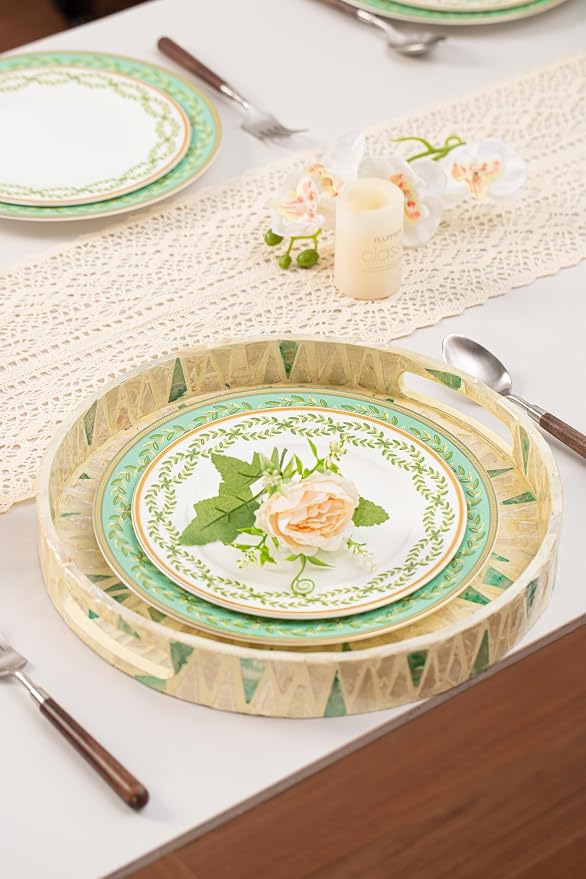 FHGNYSM High Bone China Dinnerware Set, 12-Piece Artistic Green Plates and Bowls, Lightweight & Chip Resistant Ceramic Service for 4, Dishwasher Safe Elegant Kitchen Dining