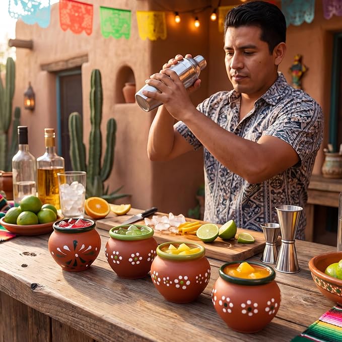 Gejoy 24 Pcs 3oz Cantaritos De Barro Shot Mini Clay Cups Jarritos De Barro Mexicanos Taco Cocktail Glasses for Tequila, Margaritas, Mojitos, Mojitos Cold Hot Drinks (Petal)