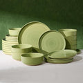 24-Piece Stoneware Dinnerware Sets for 8 - Farmhouse Coupe Plates and Bowls with Speckles & Spirals - Chip & Scratch Resistant, Microwave & Dishwasher Safe - Gift Box, Olive Green