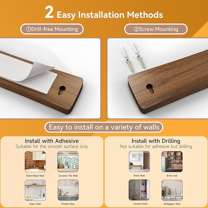 Magnetic Knife Holder for Wall, Acacia Wood Knife Magnetic Strip No Drill Knife Magnet Storage Bar Magnetic Tool Key Holder Strip for Kitchen Utensil Organizer (Dark Brown, 24 Inch)