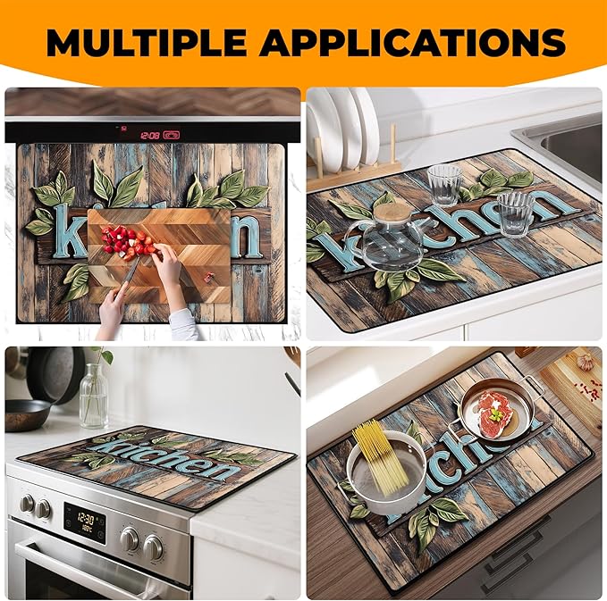 Stove Top Cover- Mat for Electric Stove Protector with Anti-Slip Rubber Coating Dish Drying Mats Scratch-Resistant (Kitchen, 28.5" x 20.5")