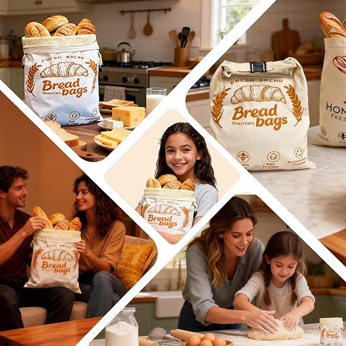 2pc- Beeswax Bread Bags for Homemade Bread & Sourdough ，Zipper，– XL Eco-Friendly, Food-Safe Reusable Food Storage Bag to Keep Loaves Fresh Longer – Sustainable, Freezer Sourdough Container | Double Lock，