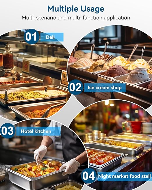 ZeroPone 4 Pack Hotel Pans with Lids, 1/1 Full Size 4" Deep Steam Table Pan, 19 Gauge Thickened Stainless Steel Anti Jam Steam Pan, Commercial Food Storage Containers