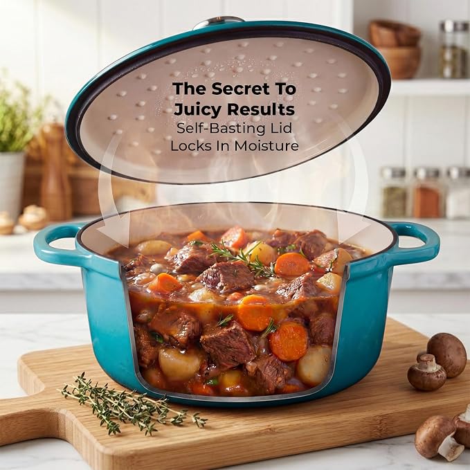 Zulay Kitchen 6.4QT Enameled Cast Iron Dutch Oven Pot with Lid, Heavy-Duty Soup Pot for Stews, Braising, Roasting & Sourdough Bread Baking, Oven Safe up to 500°F - Light Blue