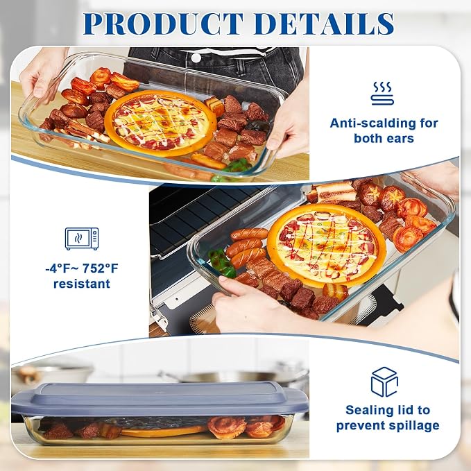 FoldTier Glass Baking Dish with Lid Glass Casserole with Carrier 9 x 13 Inch Insulated Bag for Hot or Cold Food Deep Casserole Dish for Oven Potluck Party Picnic Cookouts (Black)