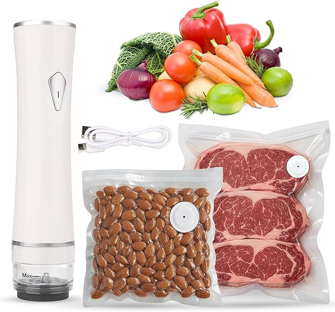 Handheld Vacuum Sealer for Food Storage - Vacuum Storage Bags and Machine - 30 Reusable Freezer Bags - USB Rechargeable - Mini Bag Sealer - Kitchen Gadgets for Meal Prep Essentials