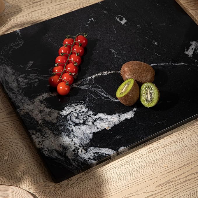 Black Marble Cutting Board for Kitchen, 12x20 Inch Marble Slab Pastry Board With Non-Slip Feet for Baking, Cheese, Charcuterie, Chocolate – Serving Tray Gift