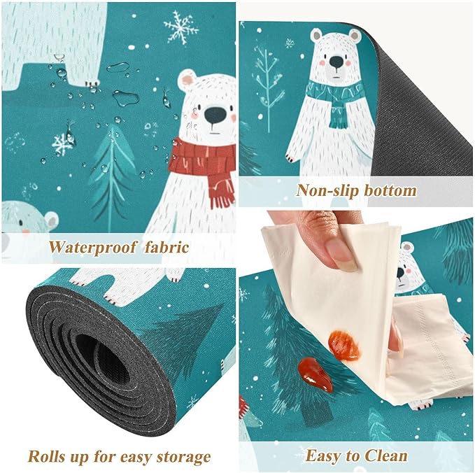 2-in-1 Table Runner Trivet for Hot Dishes Heat Resistant Hot Plate Mat Pad 39x12 Inch Waterproof Table Protector Trivets for Countertop Non Slip Decorative Winter Bears Trees Snowflake Teal