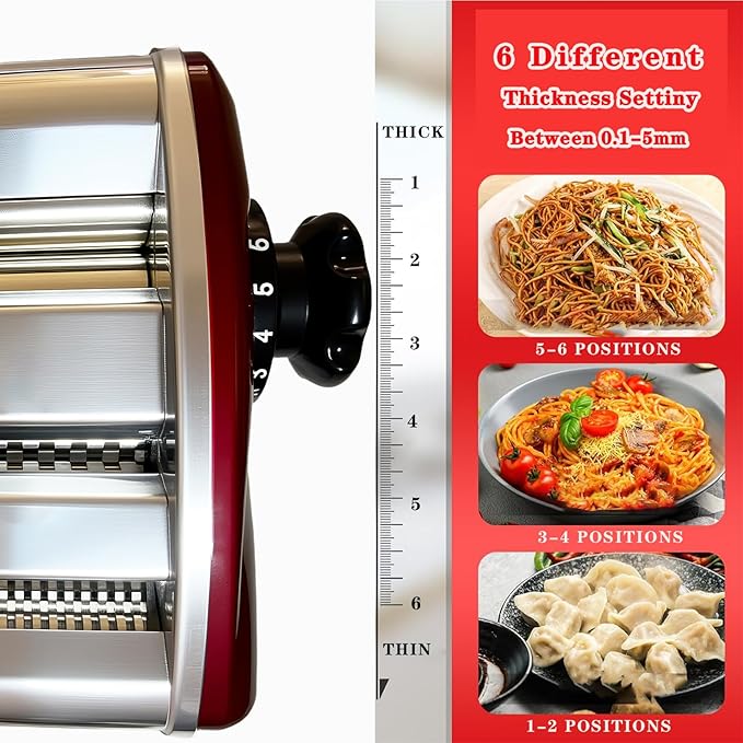 Manual Pasta Maker Machine - Noodle Machine Dough Roller Hand Crank,No Disassembled-2/4mm Width Noodle/0.3-5mm Thickness Dough