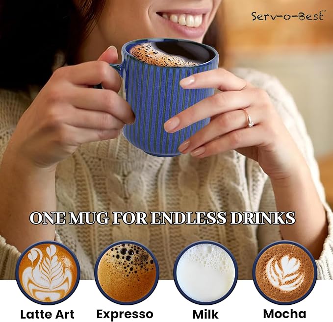 Ceramic Coffee Mugs with Handle Set – 2-Piece 11 Oz Ceramic Coffee Cups & 9" Tray, Handmade Midnight Blue Color, Microwave Safe Gift Set for Tea Lovers, Home Kitchen Décor