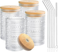Hobnail Drinking Glasses with Bamboo Lids and Glass Straw 4Pcs Set - 14oz Vintage Glass Cups, Water Glasses, Iced Coffee Glasses, Cute Tumbler Cup, Ideal for Cocktail, Whiskey, Gift - Cleaning Brushes