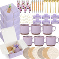 Reallnaive 61 Pcs Baby Shower Prizes for Game Winners Include Ceramic Mug Coaster Hand Cream Pen Spoon Bracelet Hair Clip Card Gift Box with Raffia for Guests Gender Reveal Bridal Shower Party(Purple)