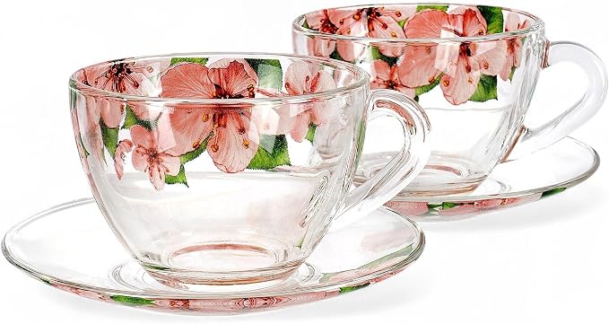 STP GOODS Sakura Glass Cup and Saucer Set of 2