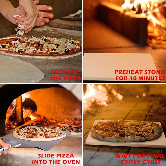 Royal Gourmet KSF1507 2 Piece Pizza Stone Set for Grill and Oven, 15 Inch Rectangular Pizza Stone and Pizza Peel, Baking Accessories