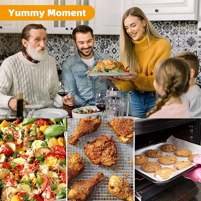 Air Fryer Basket for Oven, 2 Set Air Fryer Tray and Pan with 60PCS Parchment Papers, YEPATER Stainless Steel Air Fryer Pan and Crisper Tray for for Baking Grilling Cooking and Frying