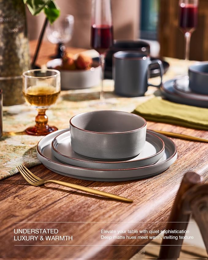 Famiware Nebula Ridge Stoneware Dinnerware Sets with Pasta Bowls, Plates and Bowls Sets, Service for 4 (16 Pieces), Microwave and Dishwasher Safe Kitchen Plates, Multi-color