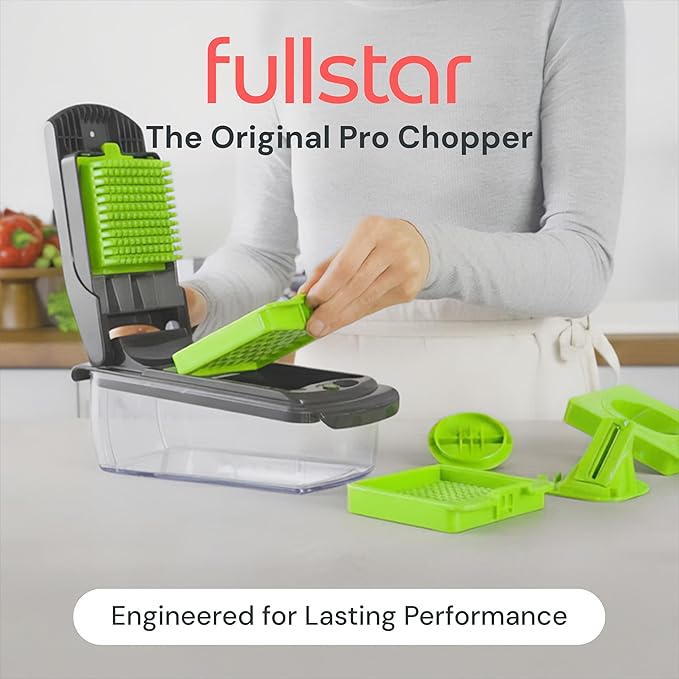 Fullstar The Original Pro Chopper - Vegetable Chopper and Spiralizer, Food Chopper with Container, Fruit Slicer, Kitchen Gadgets & Gifts, Home Essentials (4 in 1, Gray/Green)