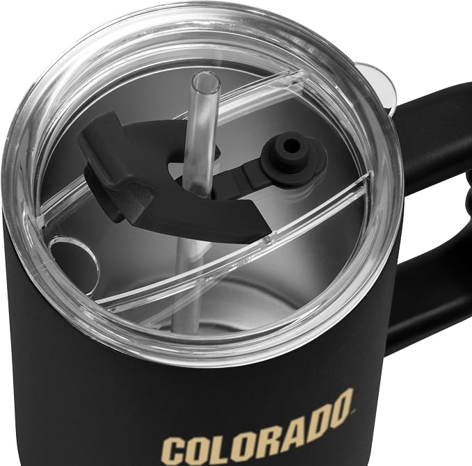 Logo Brands NCAA 40 oz Tumbler with Handle -Stainless Steel Insulated Travel Tumbler with Straw Lid – Powder Coated, Leak-Resistant, Keeps Drinks Hot/Cold – Great for Tailgating, or Everyday Use
