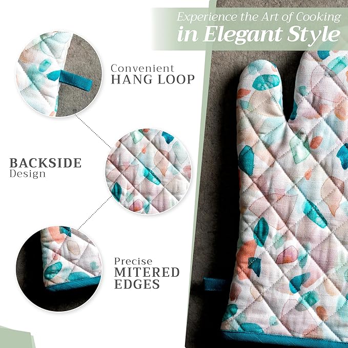 Maison d'Hermine Oven Gloves 100% Cotton Oven Mitt 7" x 13" with Loop Heat Resistant BBQ Cooking Gloves Baking Grilling Gifts for Mothers Day Spring/Summer (Pack of 1, Summer Picnic)