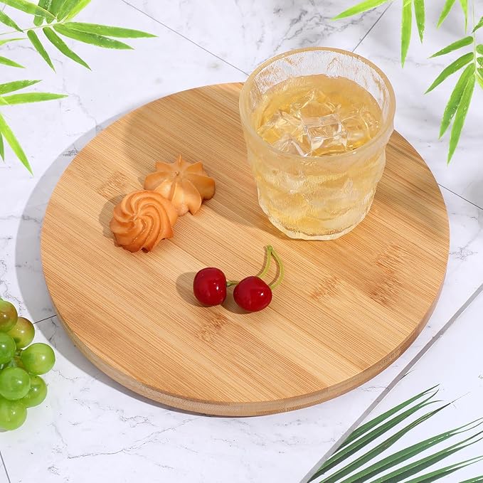 Tanlade 4 Pcs Bamboo Wooden Lazy Susan Organizer Lazy Susan Turntable for Cabinet Non Skid Kitchen Tray Revolving Condiment Spice Rack for Counter Wedding Table Organization Storage Supplies(10 Inch)