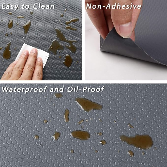 HooTown Shelf Liner Kitchen Cabinet Drawer Mats 11.8 Inch Wide x 32.8 Feet Long, Non Adhesive EVA Plastic Washable Waterproof Pad Protectors for Pantry Closet, Cupboard, Grey