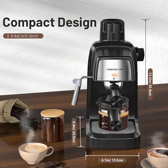 KEENSTAR 3.5Bar Espresso Machine with Milk Frother, 800W Compact Expresso Coffee Machines with Preheating Function, 4 Cup Espresso Maker for Latte or Cappuccino Upgraded Version