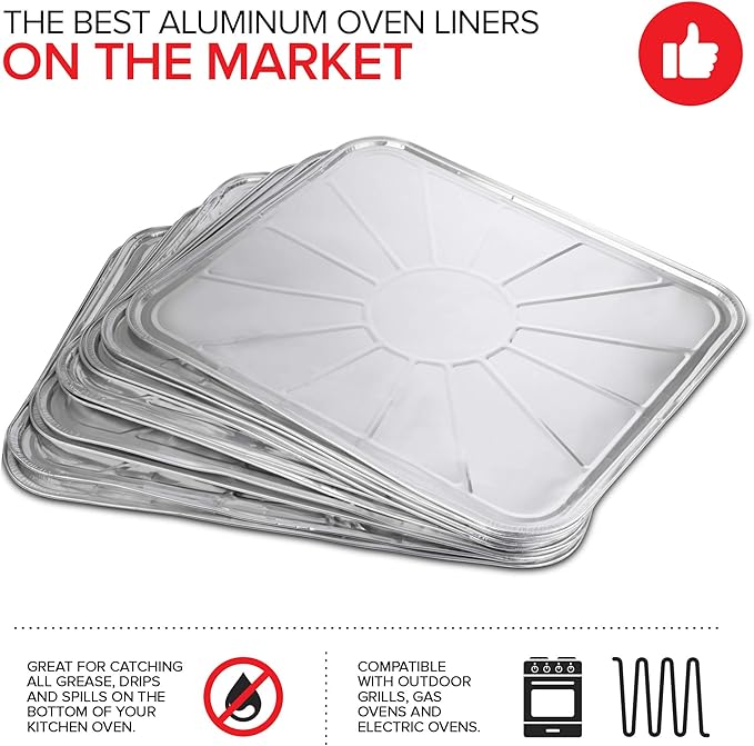 Disposable Foil Oven Liners (10 Pack) Oven Liners for Bottom of Electric Oven and Gas Oven - Reusable Oven Drip Pan Tray for Cooking and Baking - 18.5" x15.5”