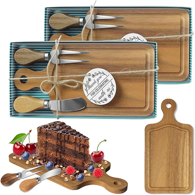AZEAM 2 Sets Baby Bridal Shower Prizes for Game Winners, Acacia Mini Cheese Board Sets with Knives Forks and Present Box, Small Charcuterie Boards Bulk for Party Wedding Guests Present