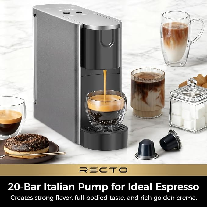 CHULUX RectoCafé Espresso Machine for Nespresso Original Capsule Pod, 20 Bar Professional Italian Pump Coffee Machine, Extra Mini Espresso Maker for Home & Office, Mystic Gray