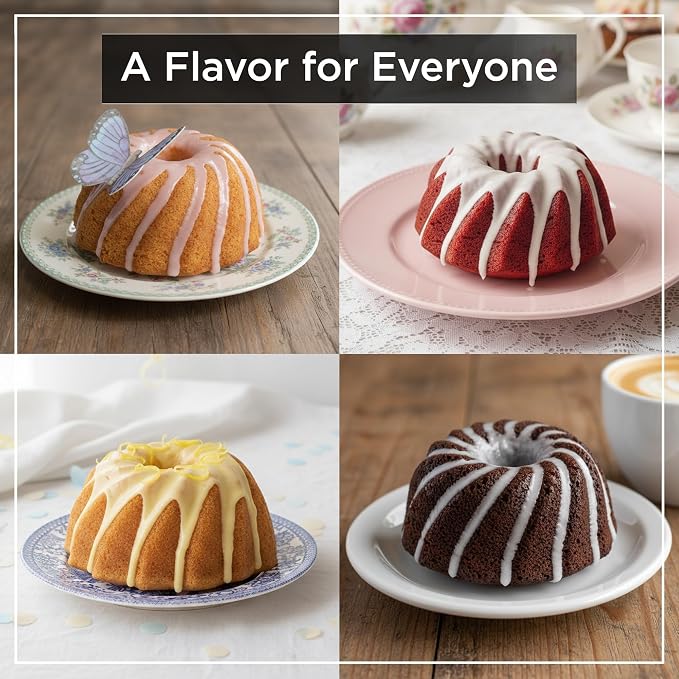 Wrenbury Swirl Buntz Pan for Baking Mini Non-Stick - 6 Cup Fluted Cake Tin | for Small Cakes - PFOA Free and Dishwasher Safe - 3.75” Cup Width