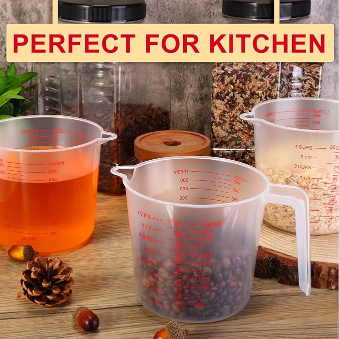 Kanayu 36 Pcs Plastic Measuring Cup Clear Measuring Mug with Spout and Handle Grip Capacity Clear Graduated Pitcher for Kitchen Flour Water Liquids (Red,32 oz, 4 Cups)