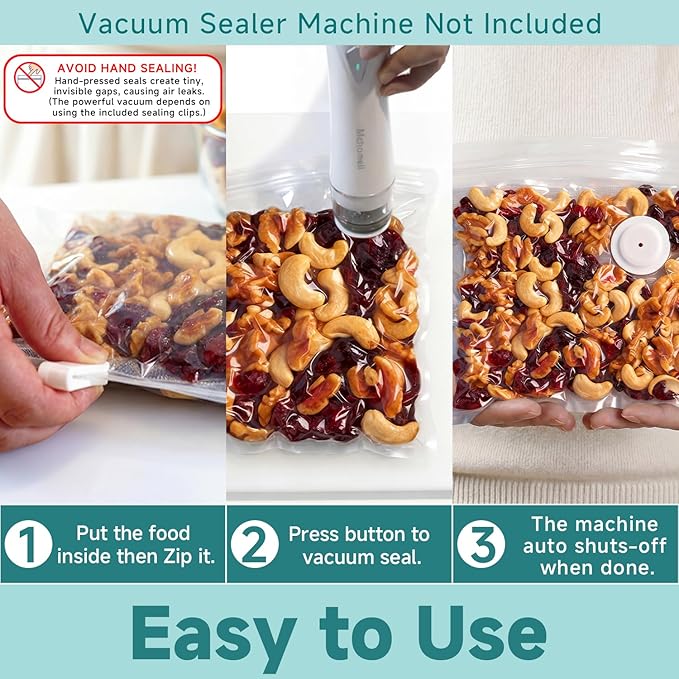 Reusable Vacuum Sealer Bags for Food – 30 BPA-Free Medium (11in × 10.2in) Food Storage Bags, Freezer Microwave Safe– Odor Resistant, Leak-Proof – Compatible with Handheld Vacuum Sealers