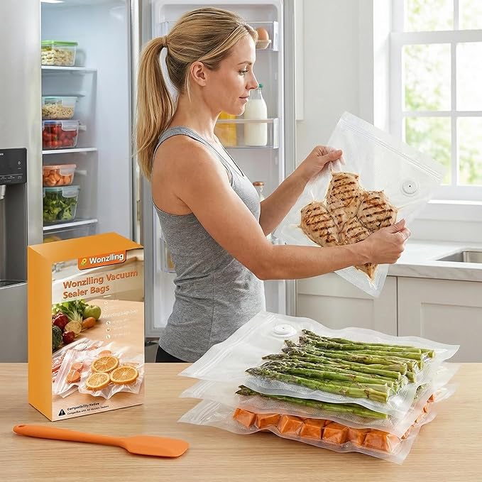 Vacuum Sealer Bags for Food, 60 Pcs (S+M+L) 8" x 10" and 10" x 13.8" and 11.8" x 13.8" Food Storage Bags for Sous Vide Cooking Microwave Heating, Air Valve Zipper Bags