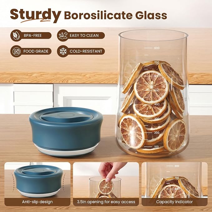 OURCABECUE 2026 Upgrade Wide Mouth Glass Storage Jars 27 oz, 90° Rotating Switch Lid Mason Jars, 2 Pack Food Grade Overnight Oats Jars for Food Storage, Pickling, Meal Prep